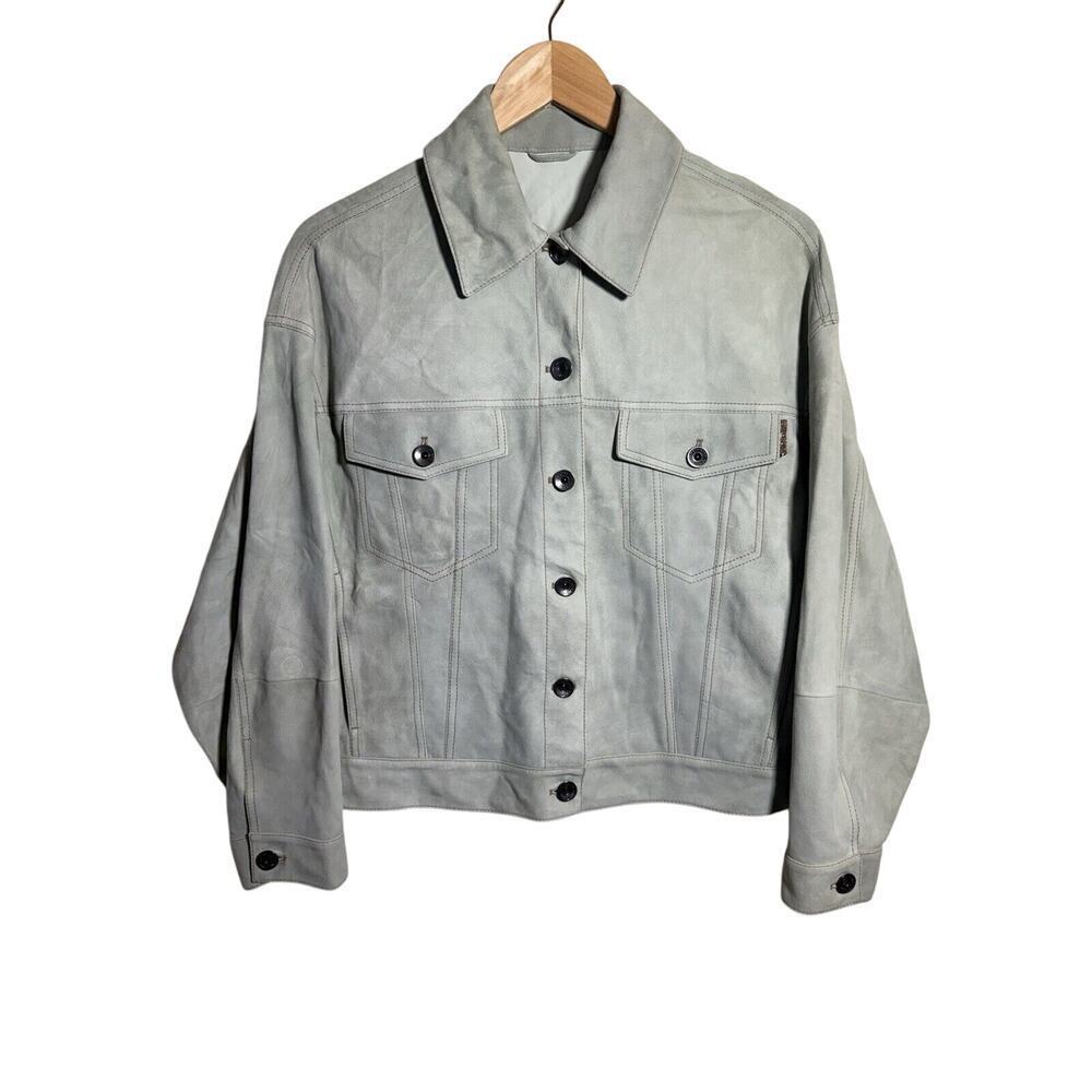 Brunello Cucinelli Mint Green Suede Leather Pocket Jacket Green Women’s Size 40 - Picture 8 of 10